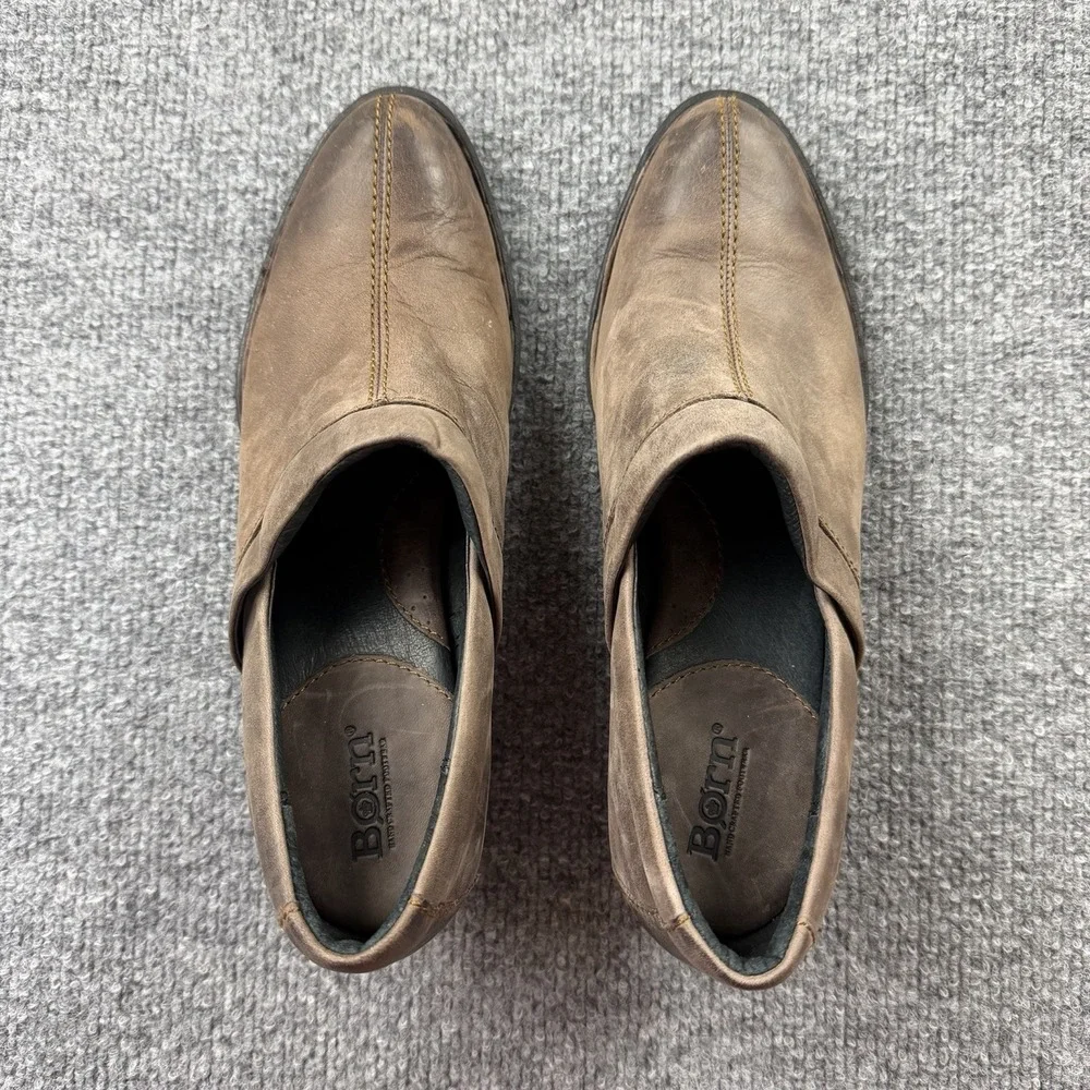 Born Brown Leather Ankle‎ Booties Womens 7M Comfort Low Heel Slip On